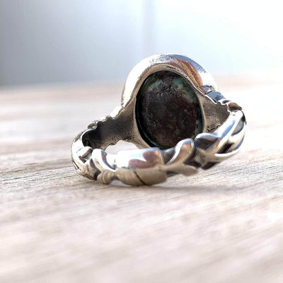 Turquoise Ring in Sterling Silver 925 & Genuine Turquoise | Neyshabur Turquoise | Feroza Stone Size 10 - Al Ali Gems