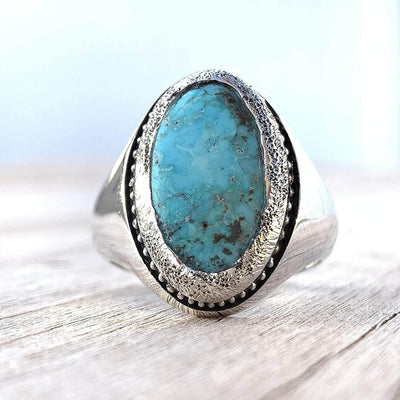 Turquoise Ring in Sterling Silver 925 & Genuine Turquoise | Neyshabur Turquoise | Feroza Stone Size 12.25 - Al Ali Gems