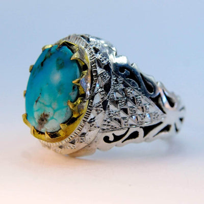 Vintage Natural Persian Turquoise Ring | AlAliGems | S925 | Neyshabur Turquoise | US Size 10.25 - Al Ali Gems