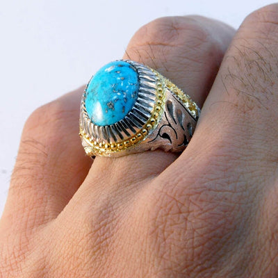Vintage Style Natural Persian Turquoise Ring | AlAliGems | S925 | Kerman Turquoise | US Size 11.5 - Al Ali Gems