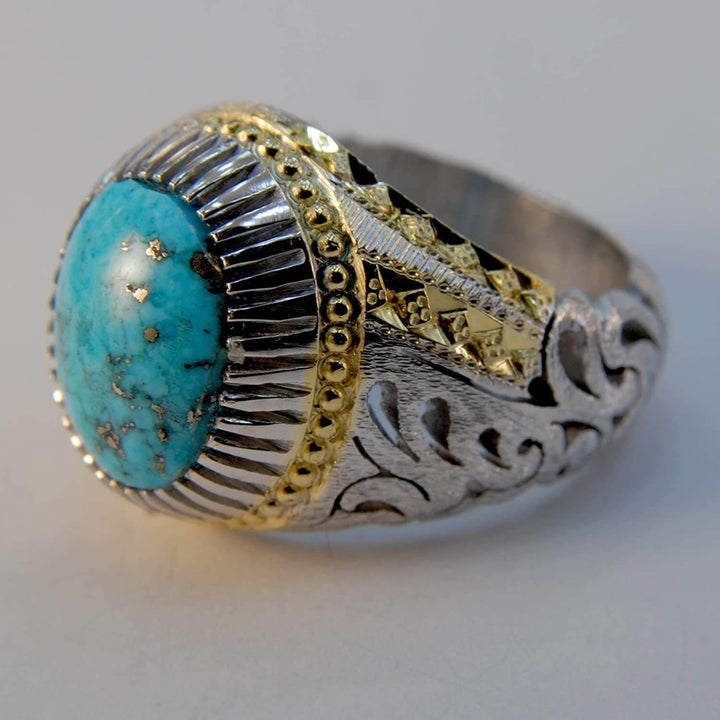 Vintage Style Natural Persian Turquoise Ring | AlAliGems | S925 | Kerman Turquoise | US Size 11.5 - Al Ali Gems