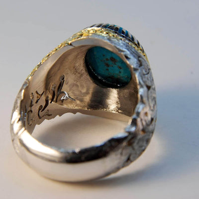 Vintage Style Natural Persian Turquoise Ring | AlAliGems | S925 | Kerman Turquoise | US Size 11.5 - Al Ali Gems