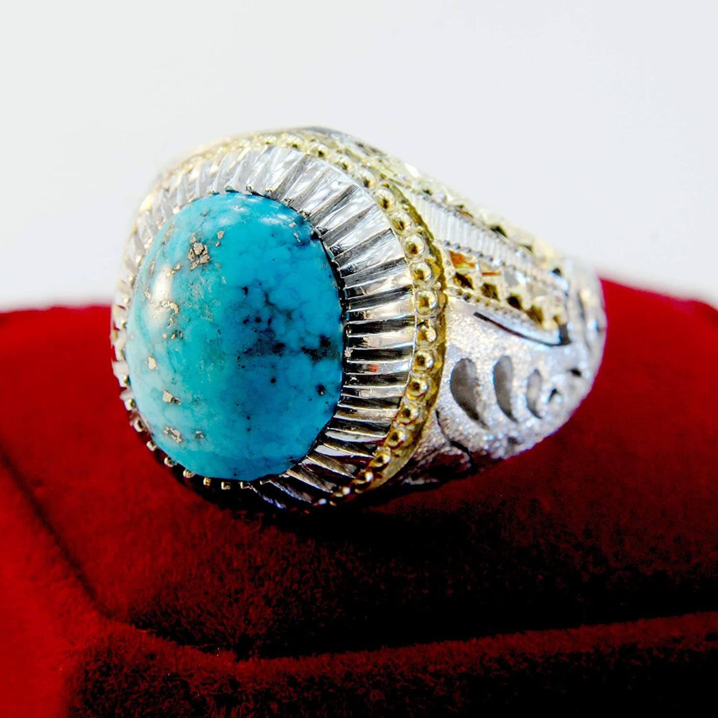 Vintage Style Natural Persian Turquoise Ring | AlAliGems | S925 | Kerman Turquoise | US Size 11.5 - Al Ali Gems