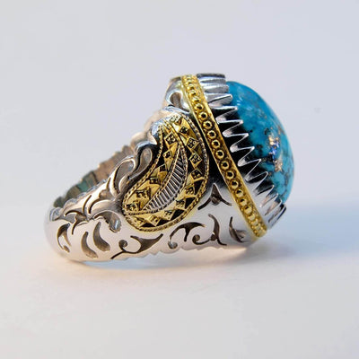Vintage Style Natural Persian Turquoise Ring | AlAliGems | S925 | Kerman Turquoise | US Size 13 - Al Ali Gems