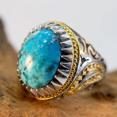 Vintage Style Natural Persian Turquoise Ring | AlAliGems | S925 | Kerman Turquoise | US Size 13 - Al Ali Gems