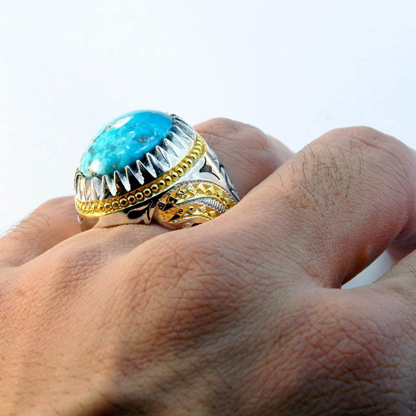 Vintage Style Natural Persian Turquoise Ring | AlAliGems | S925 | Kerman Turquoise | US Size 13 - Al Ali Gems