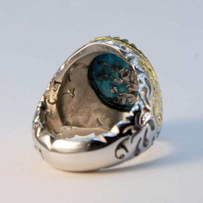 Vintage Style Natural Persian Turquoise Ring | AlAliGems | S925 | Kerman Turquoise | US Size 13 - Al Ali Gems