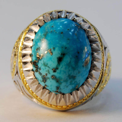 Vintage Style Natural Persian Turquoise Ring | AlAliGems | S925 | Kerman Turquoise | US Size 13 - Al Ali Gems