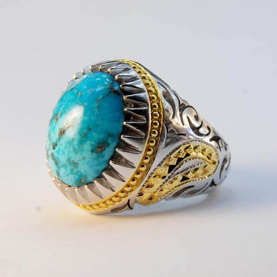 Vintage Style Natural Persian Turquoise Ring | AlAliGems | S925 | Kerman Turquoise | US Size 13 - Al Ali Gems