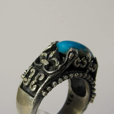 Vintage Style Natural Persian Turquoise Ring | AlAliGems | S925 | Kermani Mountin | US Size 8.5 - Al Ali Gems