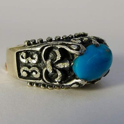 Vintage Style Natural Persian Turquoise Ring | AlAliGems | S925 | Kermani Mountin | US Size 8.5 - Al Ali Gems