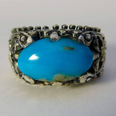 Vintage Style Natural Persian Turquoise Ring | AlAliGems | S925 | Kermani Mountin | US Size 8.5 - Al Ali Gems