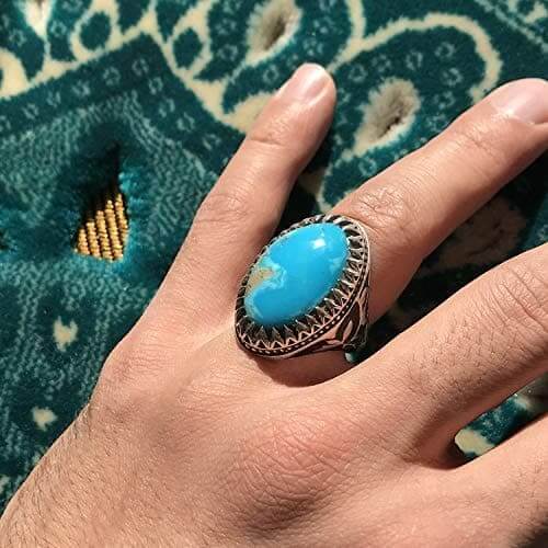 Vintage Style Natural Persian Turquoise Ring | AlAliGems | S925 | Kermani Mountin | US Size 9 - Al Ali Gems