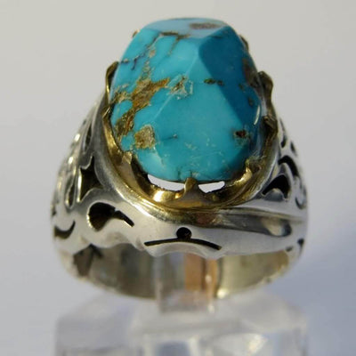 Vintage Style Natural Persian Turquoise Ring | AlAliGems | S925 | Neyshabur Turquoise | US Size 10 - Al Ali Gems