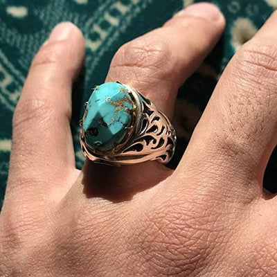Vintage Style Natural Persian Turquoise Ring | AlAliGems | S925 | Neyshabur Turquoise | US Size 10 - Al Ali Gems