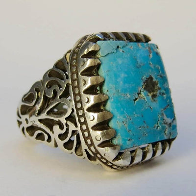 Vintage Style Natural Persian Turquoise Ring | AlAliGems | S925 | Neyshabur Turquoise | US Size 10.5 - Al Ali Gems