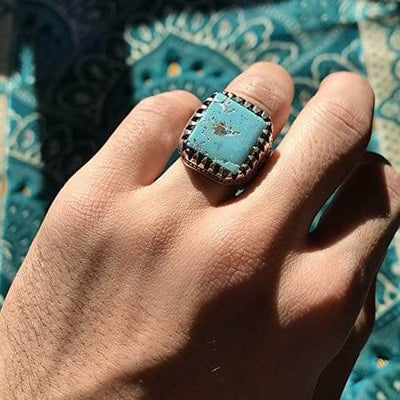 Vintage Style Natural Persian Turquoise Ring | AlAliGems | S925 | Neyshabur Turquoise | US Size 10.5 - Al Ali Gems
