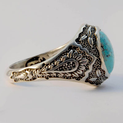 Vintage Style Natural Persian Turquoise Ring | AlAliGems | S925 | Neyshabur Turquoise | US Size 11.5 - Al Ali Gems