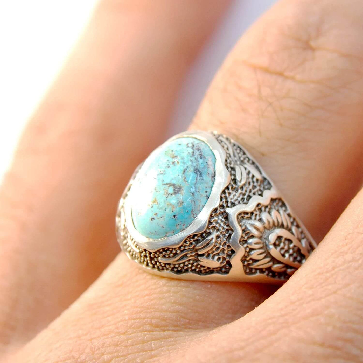 Vintage Style Natural Persian Turquoise Ring | AlAliGems | S925 | Neyshabur Turquoise | US Size 11.5 - Al Ali Gems