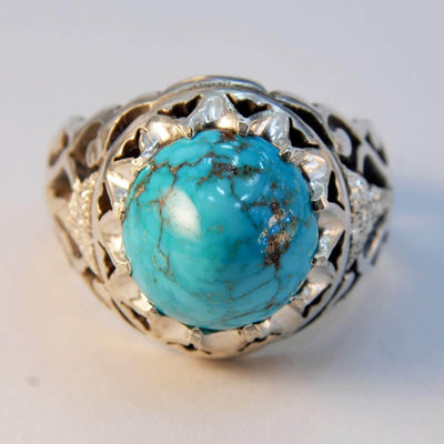 Vintage Style Natural Persian Turquoise Ring | AlAliGems | S925 | Neyshabur Turquoise | US Size 11 - Al Ali Gems