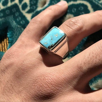 Vintage Style Natural Persian Turquoise Ring | AlAliGems | S925 | Neyshabur Turquoise | US Size 9 - Al Ali Gems