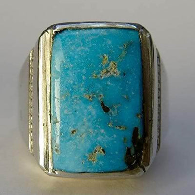Vintage Style Natural Persian Turquoise Ring | AlAliGems | S925 | Neyshabur Turquoise | US Size 9 - Al Ali Gems