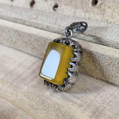Yellow Aqeeq Stone | Yemeni Yellow Aqeeq Pendant | Yellow Akik stone Pendant silver unisex | AlAliGems | Akik Stone Yemeni Aqeeq Stone - Al Ali Gems
