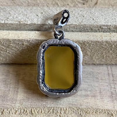 Yellow Aqeeq Stone | Yemeni Yellow Aqeeq Pendant | Yellow Akik stone Pendant silver unisex | AlAliGems | Akik Stone Yemeni Aqeeq Stone - Al Ali Gems