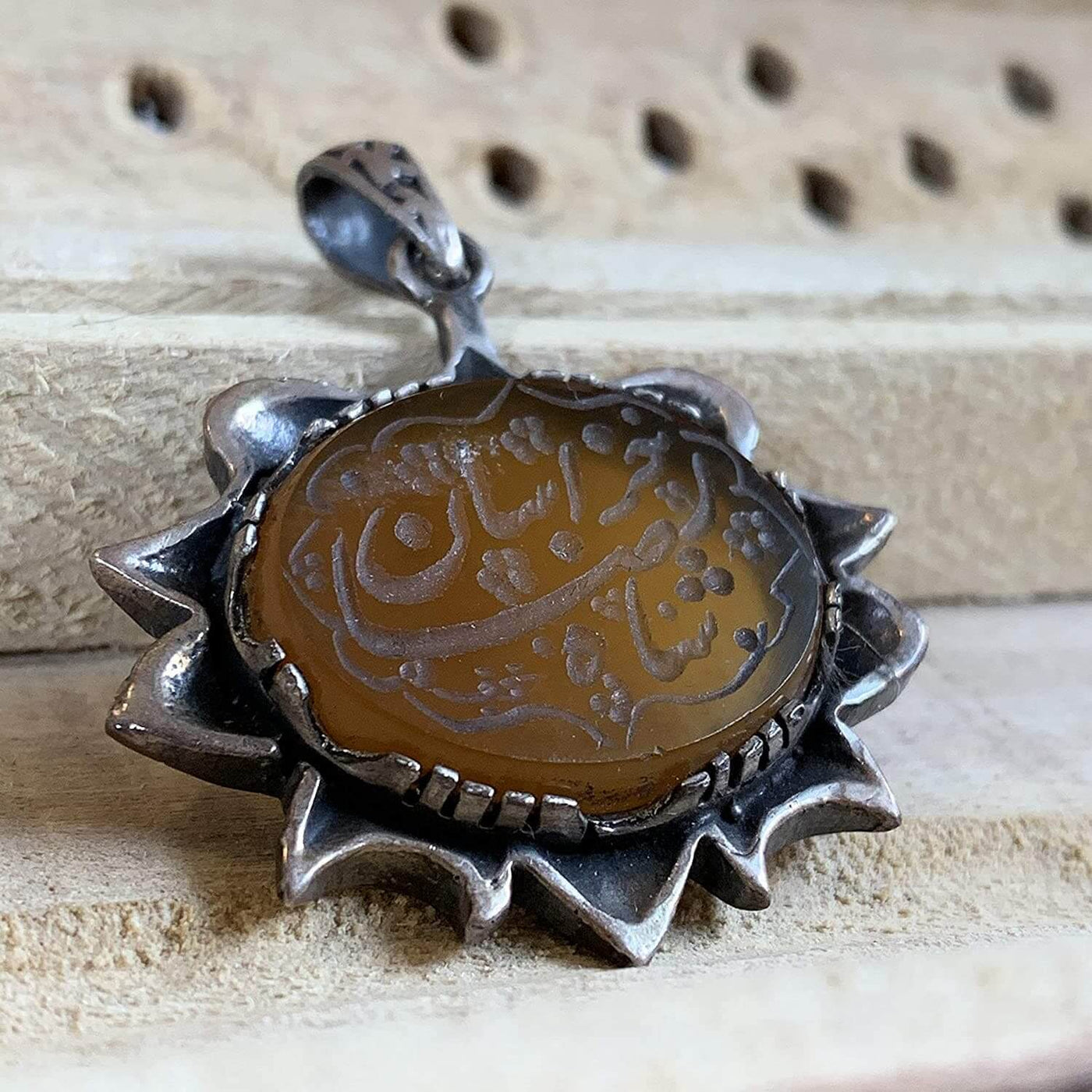 Yellow Engraved Aqeeq Stone | Yemeni Yellow Aqeeq Pendant | Yellow Akik stone Pendant silver unisex | AlAliGems | Akik Stone Yemeni Aqeeq Stone - Al Ali Gems