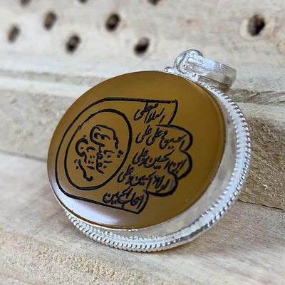 Yellow Engraved Aqeeq Stone | Yemeni Yellow Aqeeq Pendant | Yellow Akik stone Pendant silver unisex | AlAliGems | Akik Stone Yemeni Aqeeq Stone - Al Ali Gems