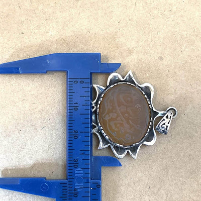Yellow Engraved Aqeeq Stone | Yemeni Yellow Aqeeq Pendant | Yellow Akik stone Pendant silver unisex | AlAliGems | Akik Stone Yemeni Aqeeq Stone - Al Ali Gems