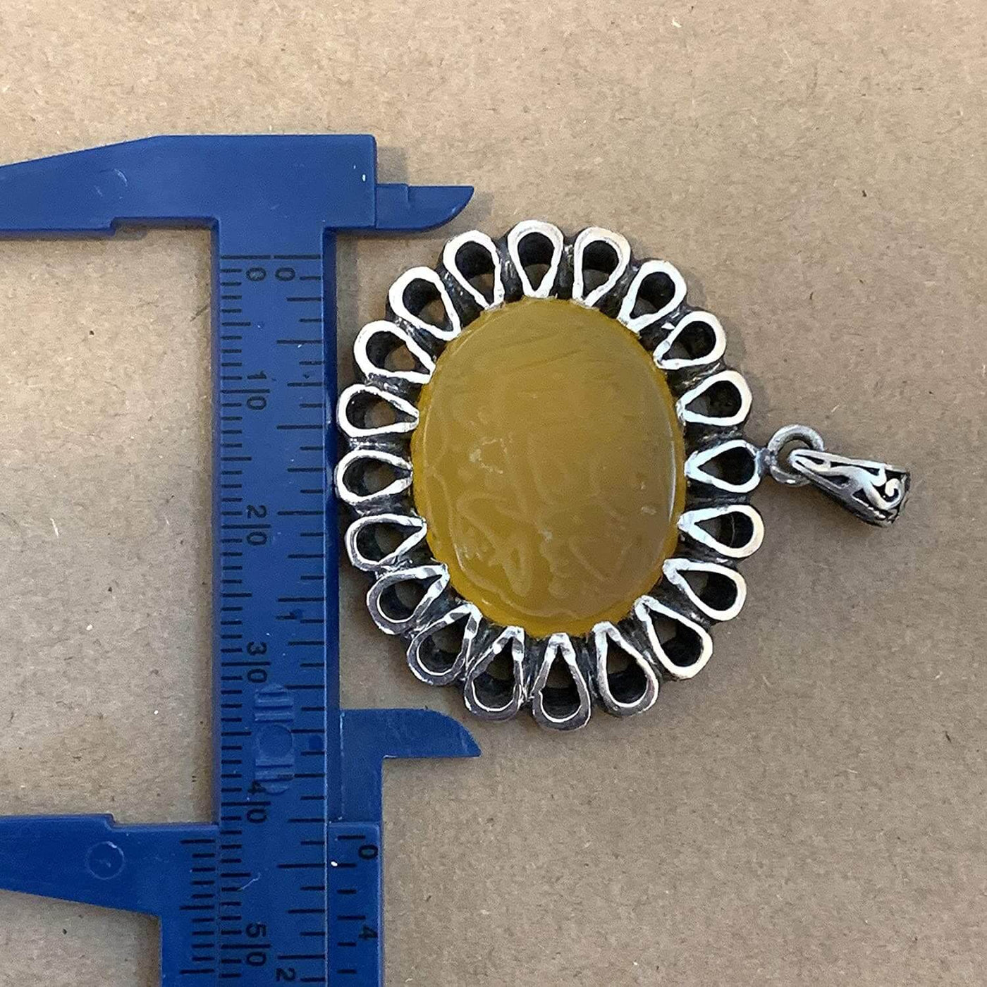 Yellow Engraved Aqeeq Stone | Yemeni Yellow Aqeeq Pendant | Yellow Akik stone Pendant silver unisex | AlAliGems | Akik Stone Yemeni Aqeeq Stone - Al Ali Gems
