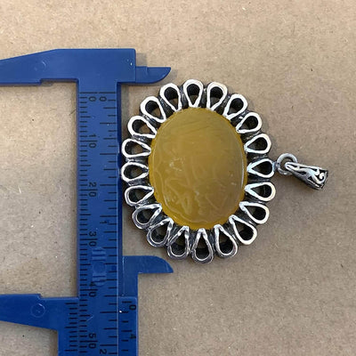 Yellow Engraved Aqeeq Stone | Yemeni Yellow Aqeeq Pendant | Yellow Akik stone Pendant silver unisex | AlAliGems | Akik Stone Yemeni Aqeeq Stone - Al Ali Gems