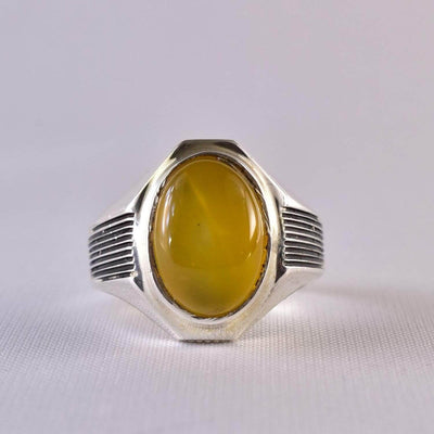 Yellow Sharaf Shams Aqeeq Ring | AlAliGems | Sharaf al Shams Stone Ring | US Size 11.5 10 10.5 - Al Ali Gems