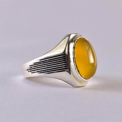 Yellow Sharaf Shams Aqeeq Ring | AlAliGems | Sharaf al Shams Stone Ring | US Size 11.5 10 10.5 - Al Ali Gems