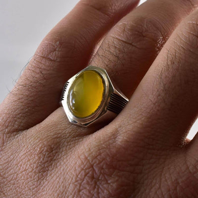Yellow Sharaf Shams Aqeeq Ring | AlAliGems | Sharaf al Shams Stone Ring | US Size 11.5 10 10.5 - Al Ali Gems