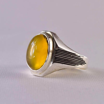Yellow Sharaf Shams Aqeeq Ring | AlAliGems | Sharaf al Shams Stone Ring | US Size 11.5 10 10.5 - Al Ali Gems