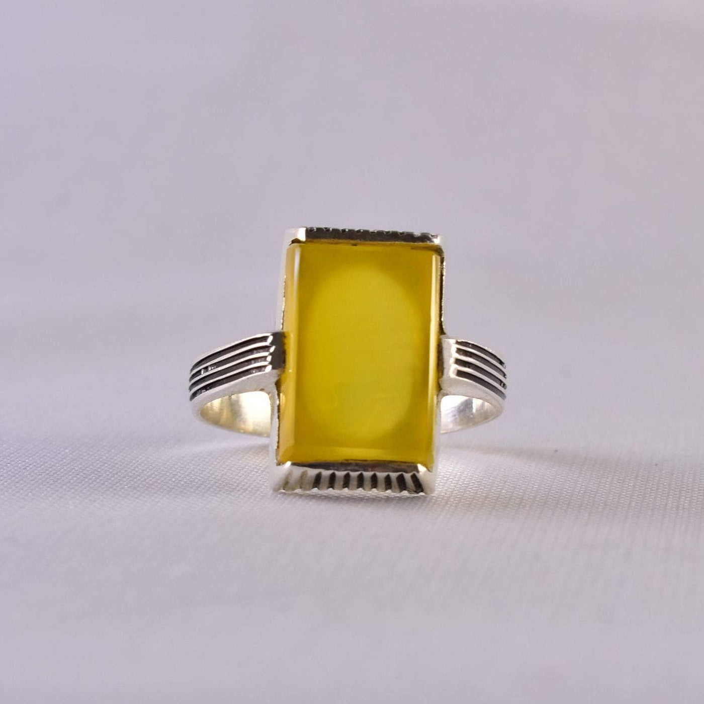 Yellow Sharaf Shams Aqeeq Ring | AlAliGems | Sharaf al Shams Stone Ring | US Size 10 - Al Ali Gems