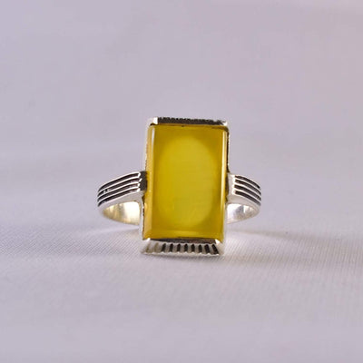 Yellow Sharaf Shams Aqeeq Ring | AlAliGems | Sharaf al Shams Stone Ring | US Size 10 - Al Ali Gems