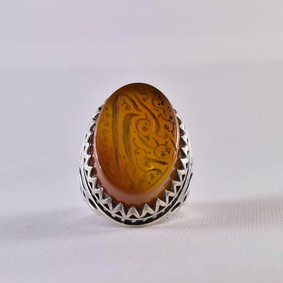 Yellow Yemeni Aqeeq Ring | US Size 10 - Al Ali Gems