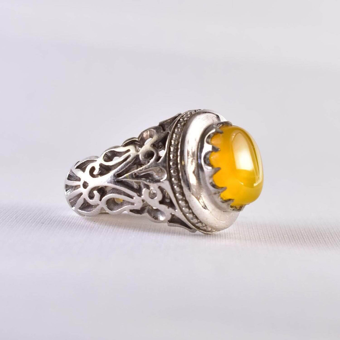 Yellow Sharaf Shams Aqeeq Ring | AlAliGems | Sharaf al Shams Stone Ring | US Size 10 - Al Ali Gems