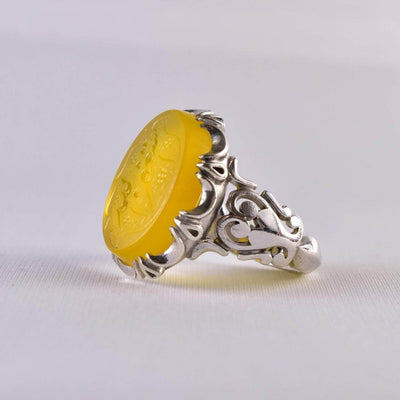 Yellow Yemeni Aqeeq Ring | US Size 10 - Al Ali Gems