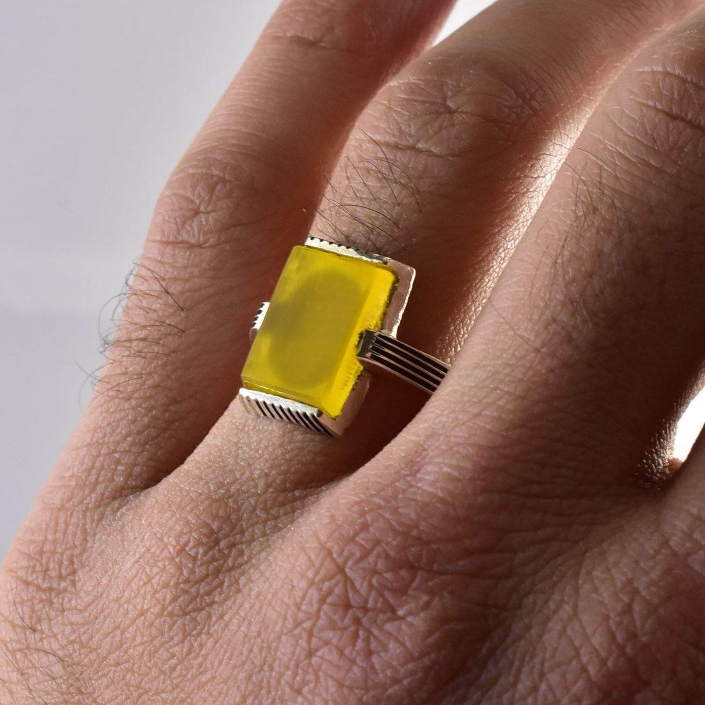 Yellow Sharaf Shams Aqeeq Ring | AlAliGems | Sharaf al Shams Stone Ring | US Size 10 - Al Ali Gems