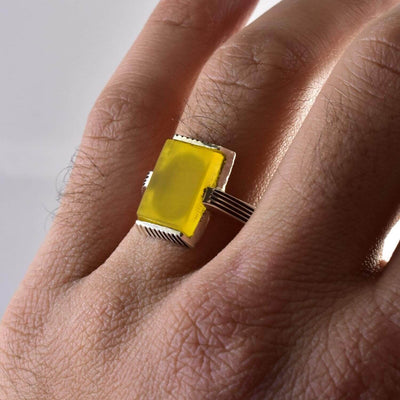 Yellow Sharaf Shams Aqeeq Ring | AlAliGems | Sharaf al Shams Stone Ring | US Size 10 - Al Ali Gems