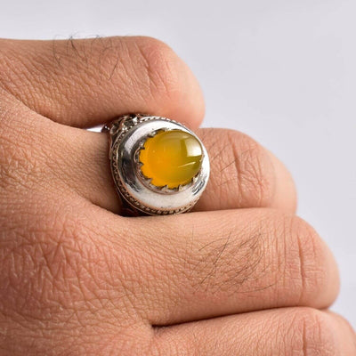 Yellow Sharaf Shams Aqeeq Ring | AlAliGems | Sharaf al Shams Stone Ring | US Size 10 - Al Ali Gems