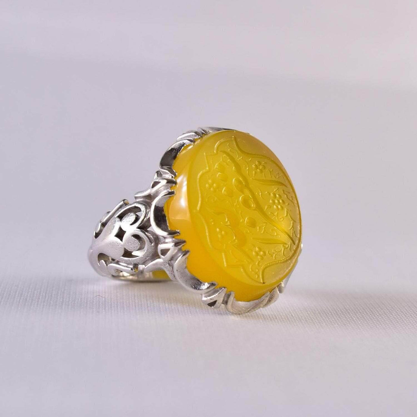 Yellow Yemeni Aqeeq Ring | US Size 10 - Al Ali Gems