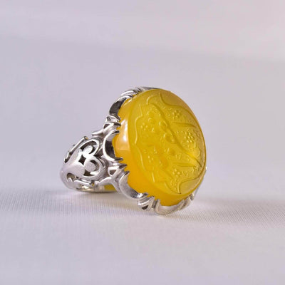 Yellow Yemeni Aqeeq Ring | US Size 10 - Al Ali Gems