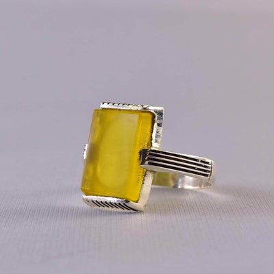 Yellow Sharaf Shams Aqeeq Ring | AlAliGems | Sharaf al Shams Stone Ring | US Size 10 - Al Ali Gems