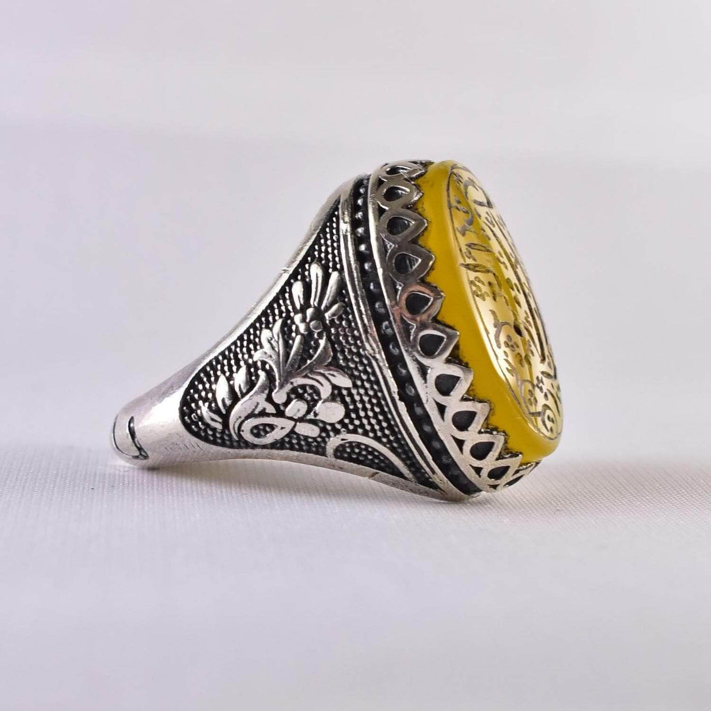 Yellow Yemeni Aqeeq Ring | US Size 11.5 - Al Ali Gems