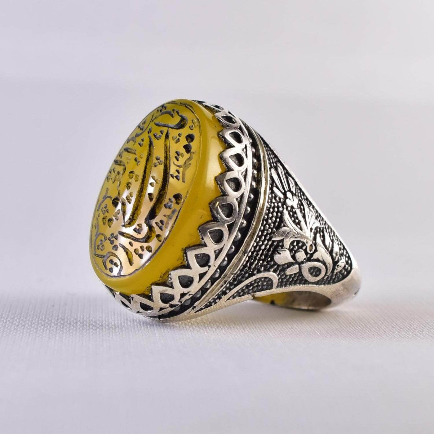 Yellow Yemeni Aqeeq Ring | US Size 11.5 - Al Ali Gems